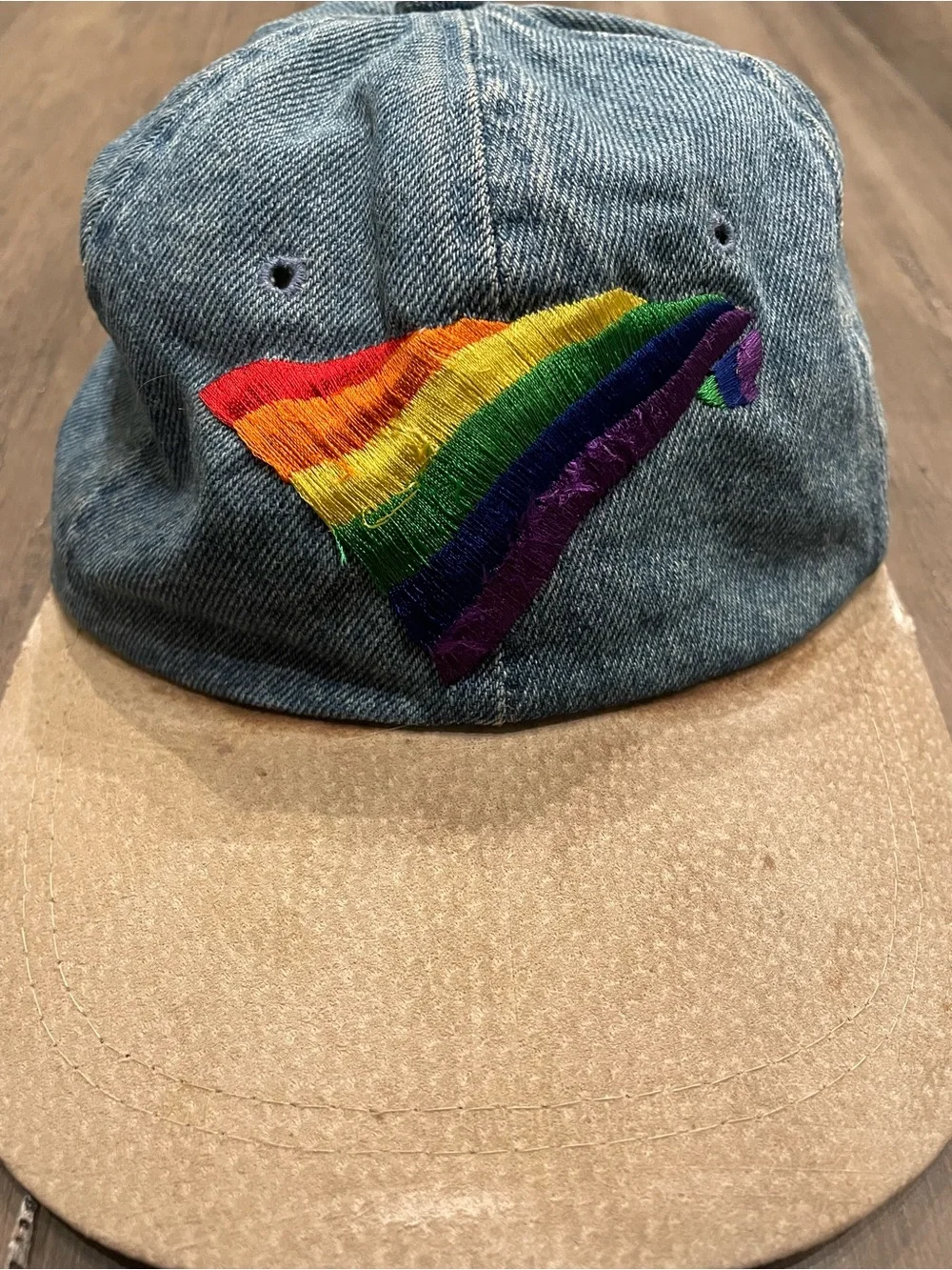 Vintage 90s Rainbow Gay Pride Denim Hat LGBTQ Embroidered Strapback Cap